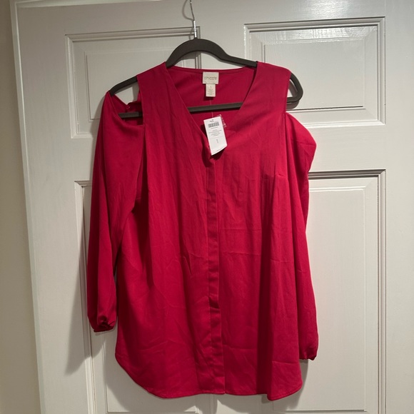 Chico's Vibrant Pink Cold Shoulder Button Down Shirt - Picture 1 of 2